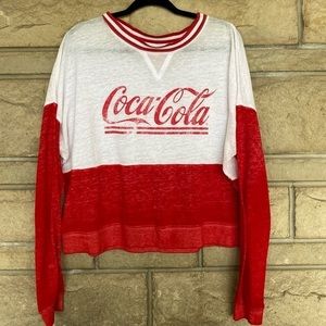 Coca-cola Long sleeve, red and white women’s top. Size  XL